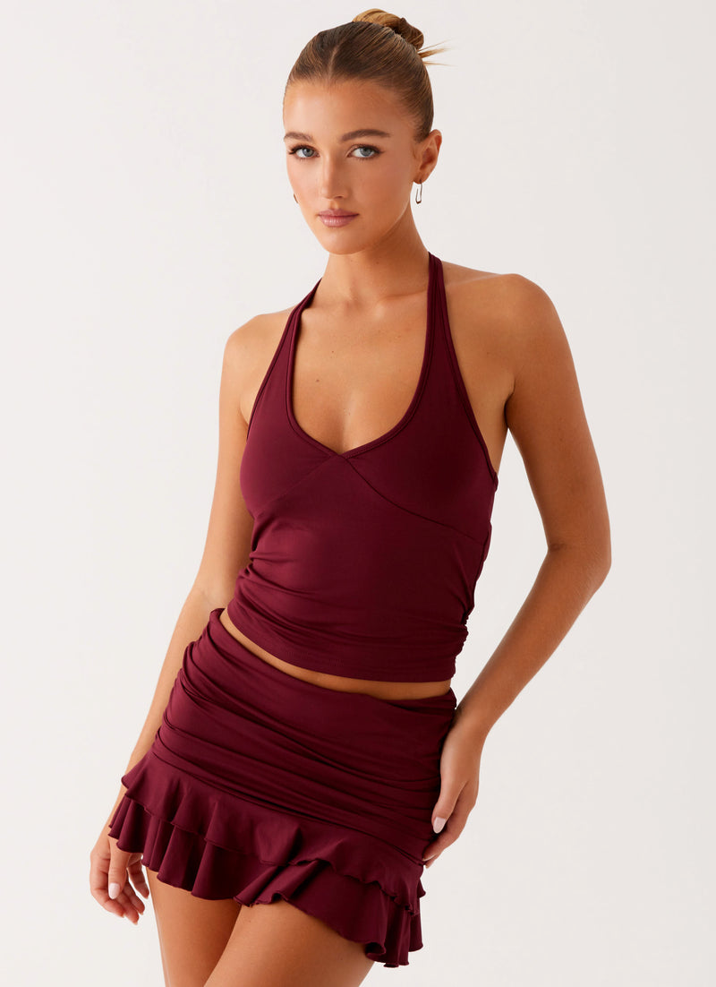 Bernie-Mini-Skirt-Raspberry-Wine-6-Peppermayojpg