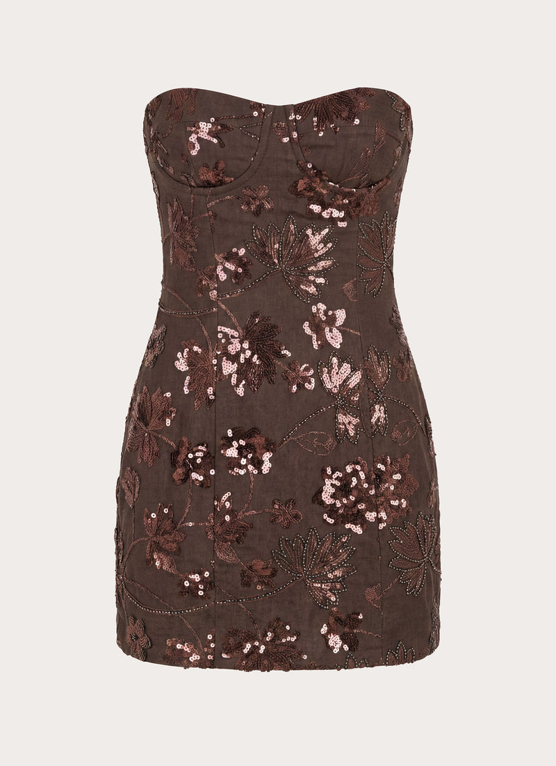 Akima Bustier Sequin Mini Dress - Chocolate