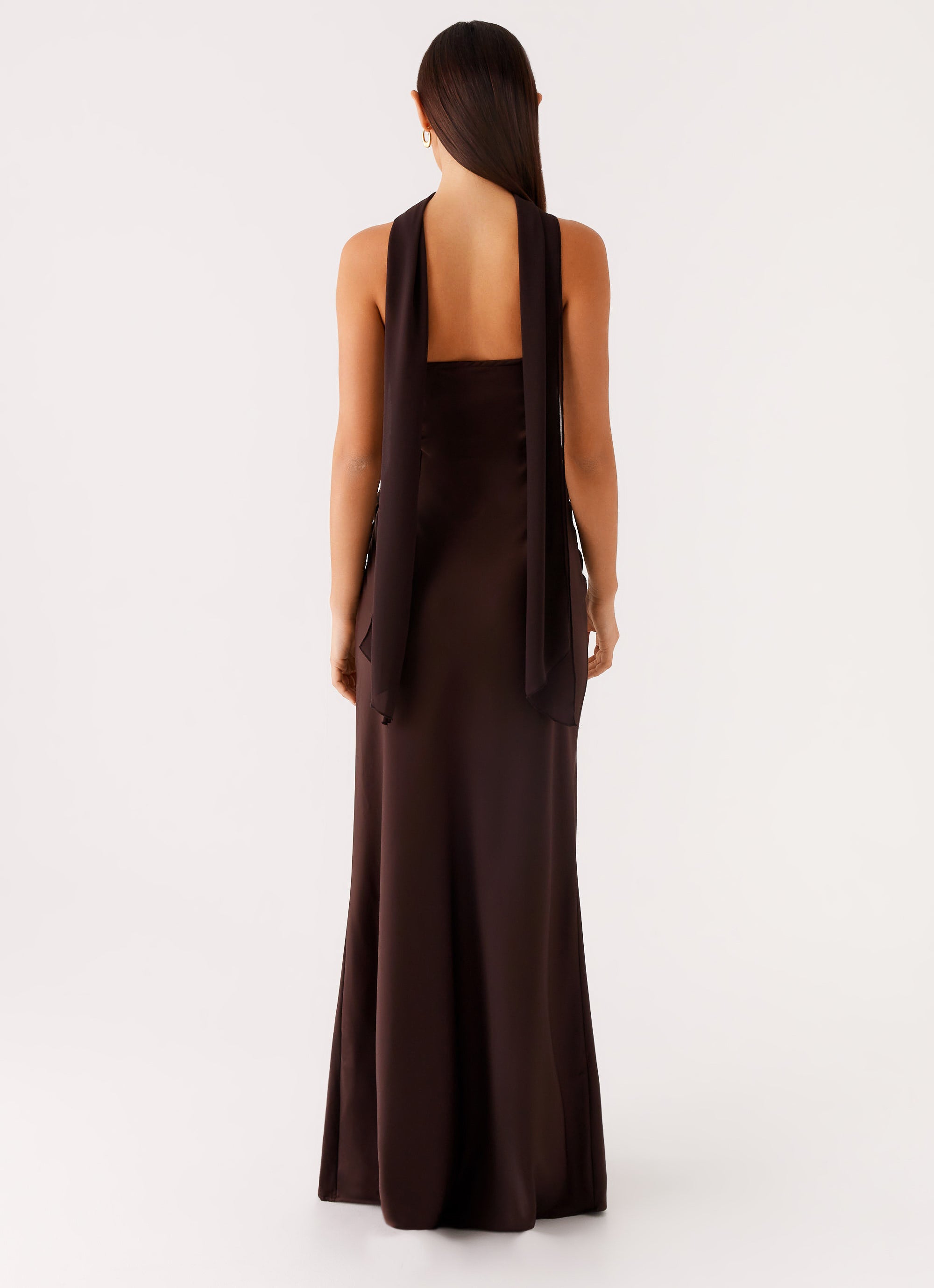 chocolate brown scarf dress Asymmetric Scarf-Detail Midaxi Dress in Chocolate Brown - 6