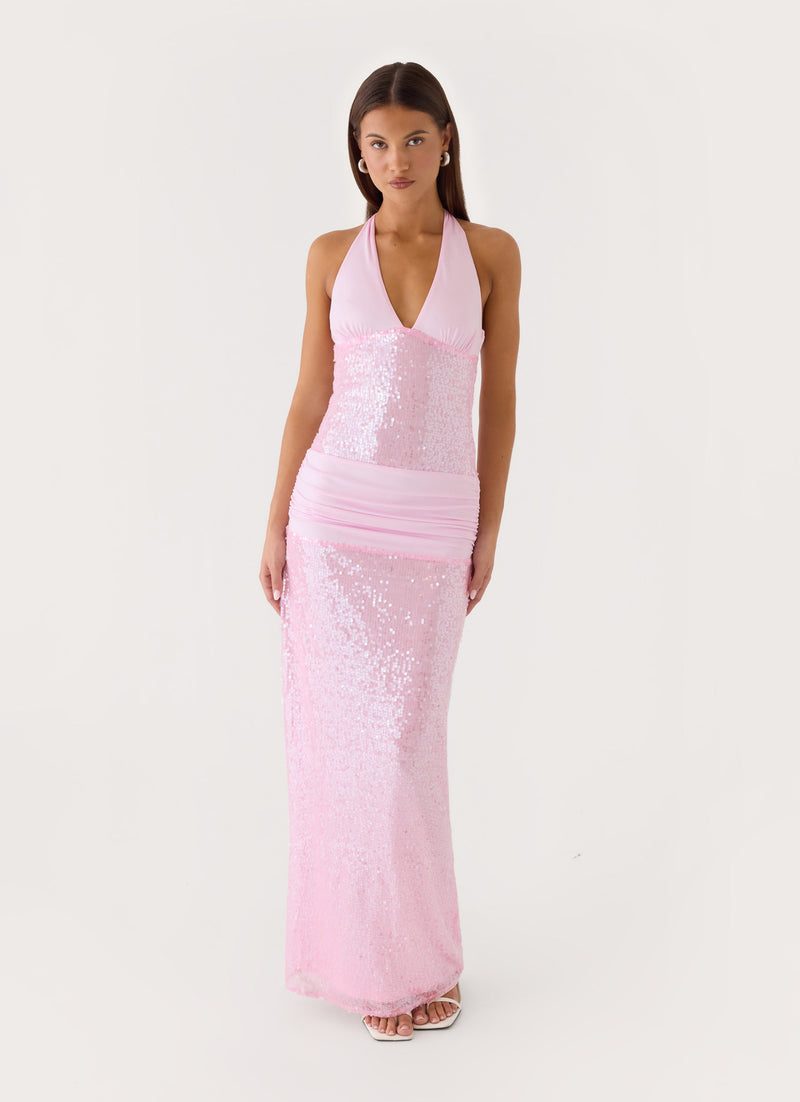Alenya Sequin Halter Maxi Dress - Pink