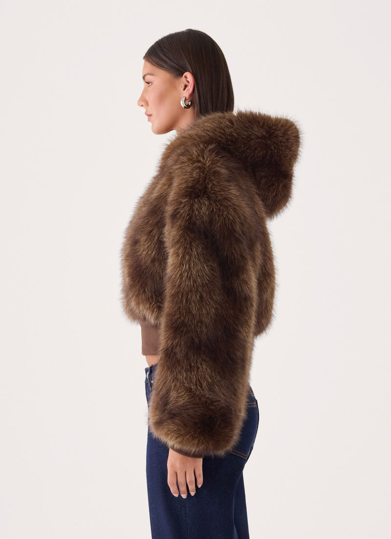 Alio Faux Fur Zip Jacket - Tan