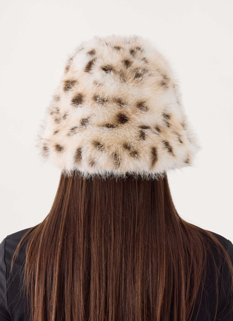 Alpine Leopard Faux Fur Hat - Snow leopard