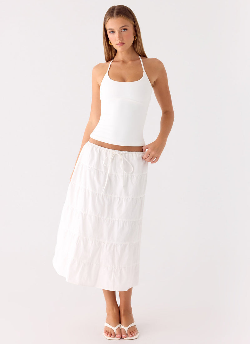 Aphira Tiered Midi Skirt - White