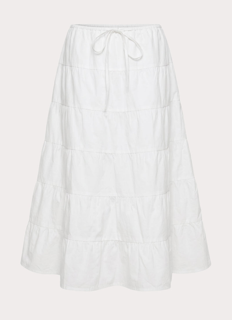 Aphira Tiered Midi Skirt - White