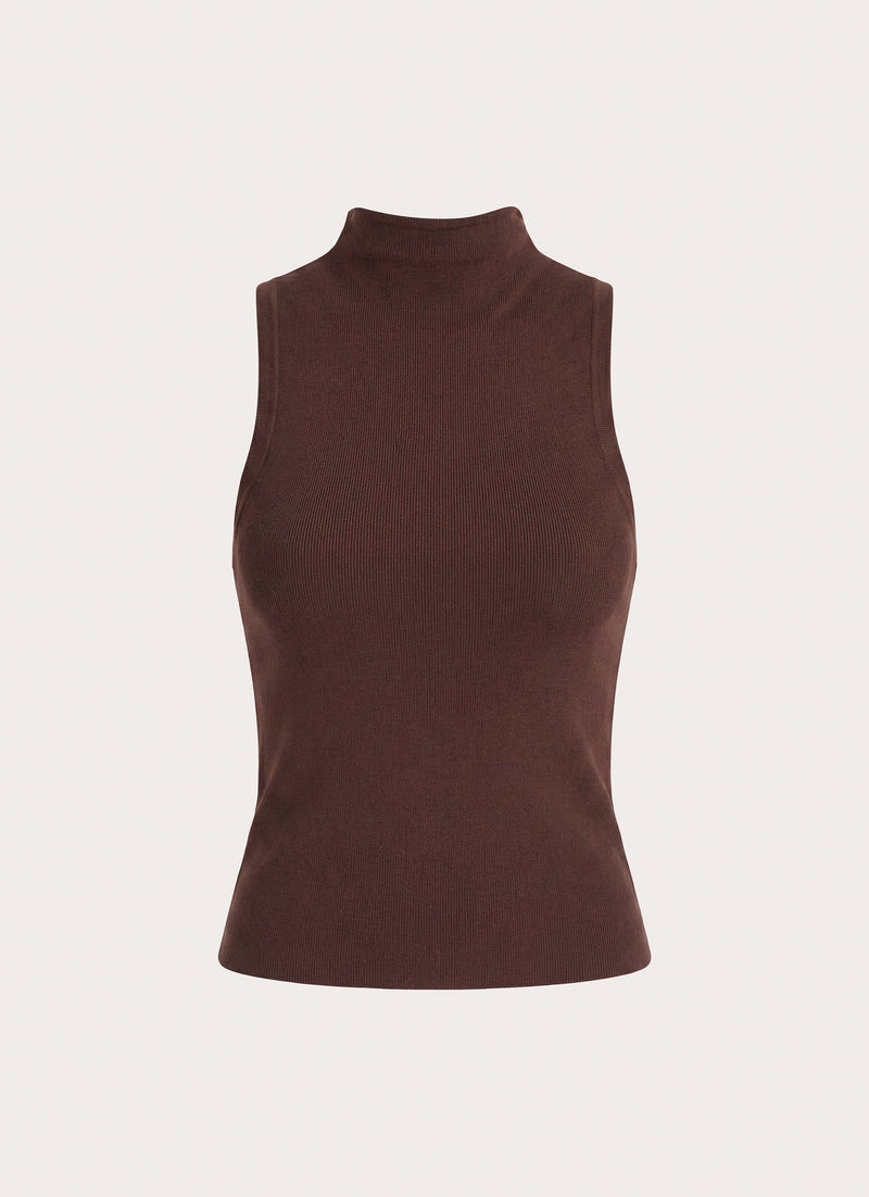 Aviara Knit High Neck Top - Chocolate