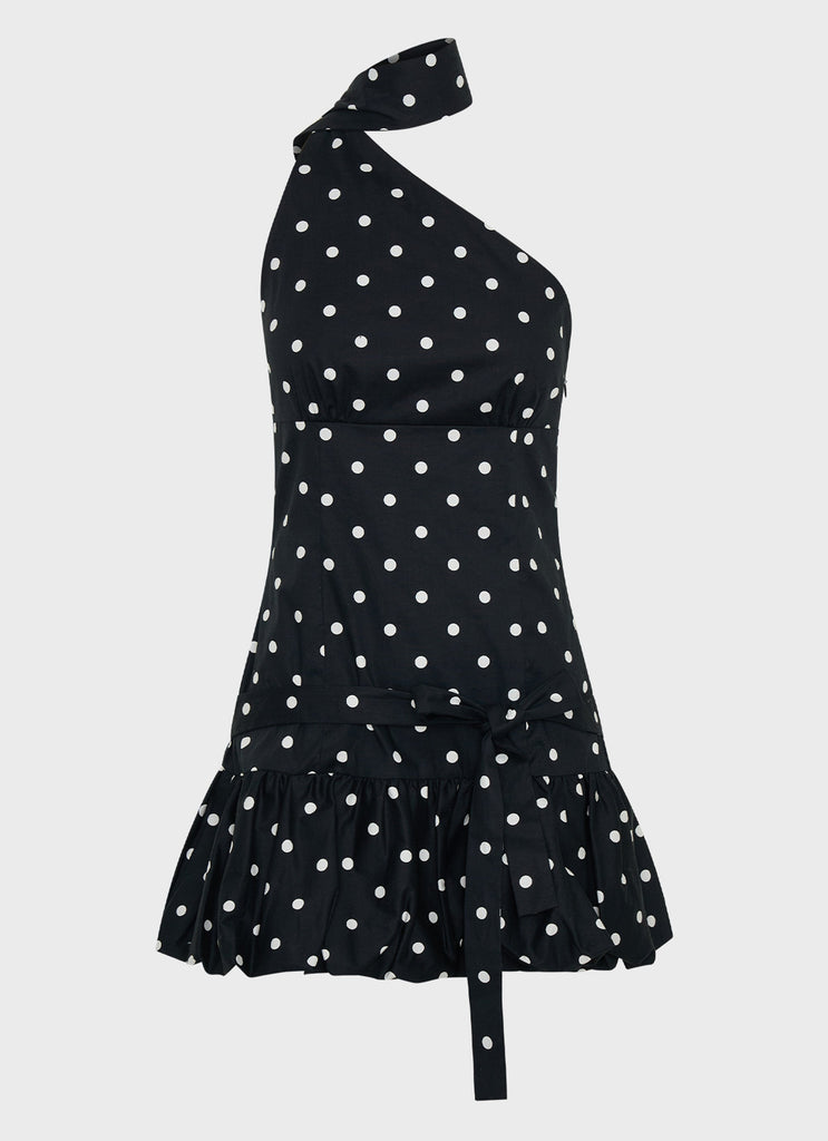 Belina Scarf Mini Dress - Black Polkadot