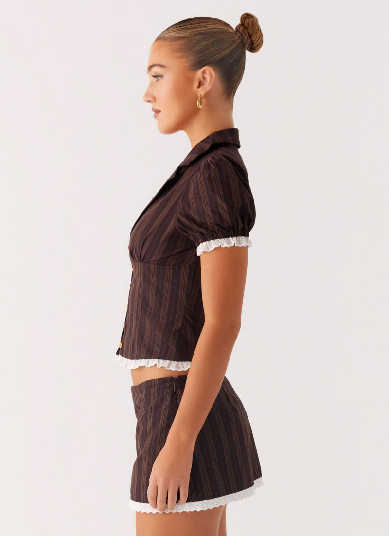 Bennett Button Up Top - Toffee Stripe