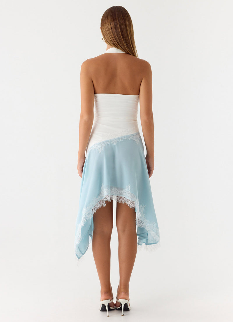 Brionee Midi Dress - Pale Blue White