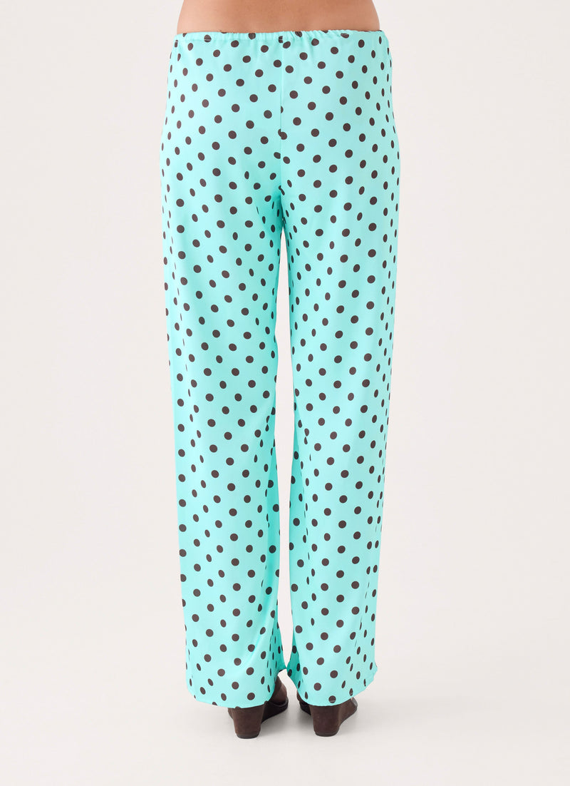 Deacon Low Rise Pants - Aqua Polka Dot
