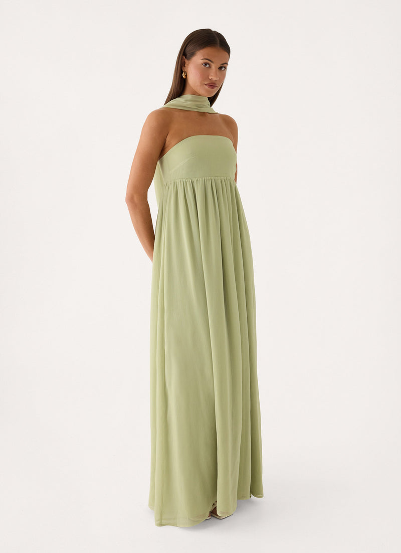 Elarose Scarf Maxi Dress - Soft Lime
