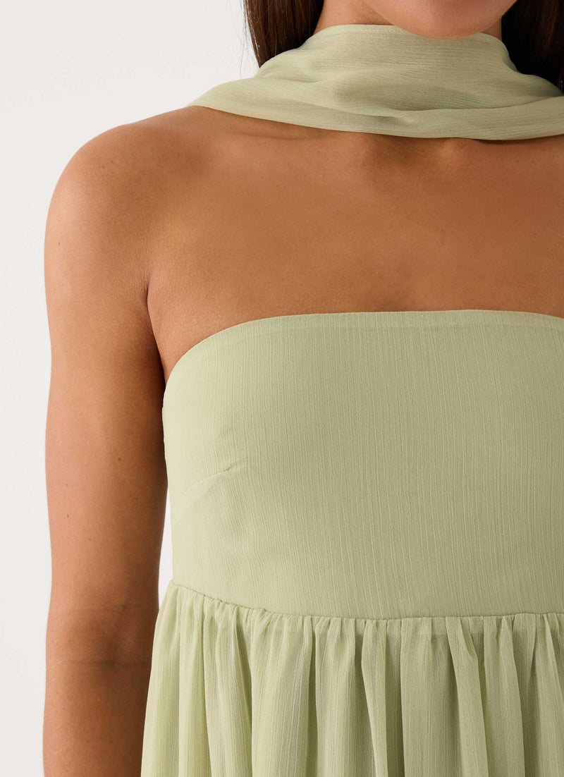 Elarose Scarf Maxi Dress - Soft Lime