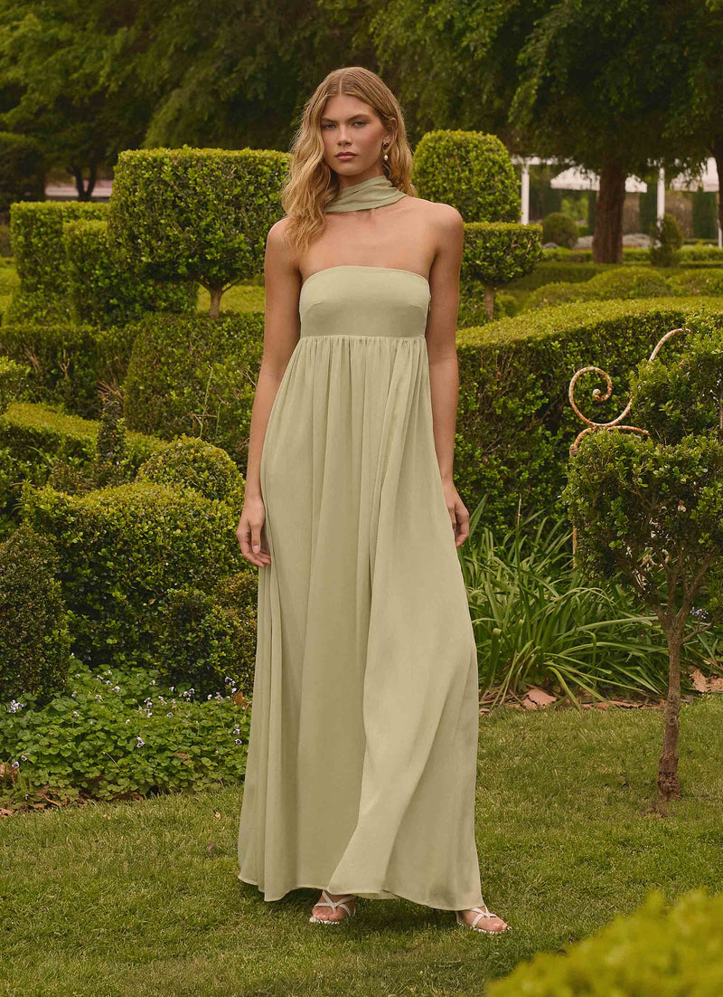 Elarose Scarf Maxi Dress - Soft Lime