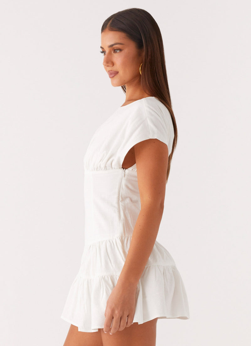 Ember Haze Boat Neck Mini Dress - Off White