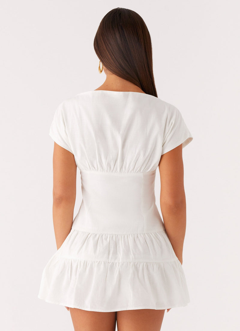 Ember Haze Boat Neck Mini Dress - Off White
