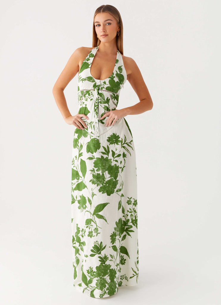 Ember Valley Cotton Maxi Dress - Verdant Bloom