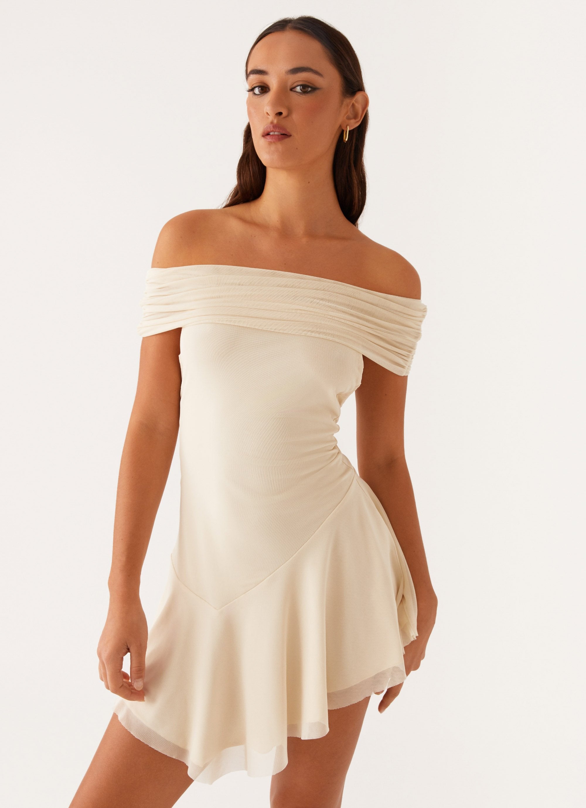 Pastel color off shoulder dress sales