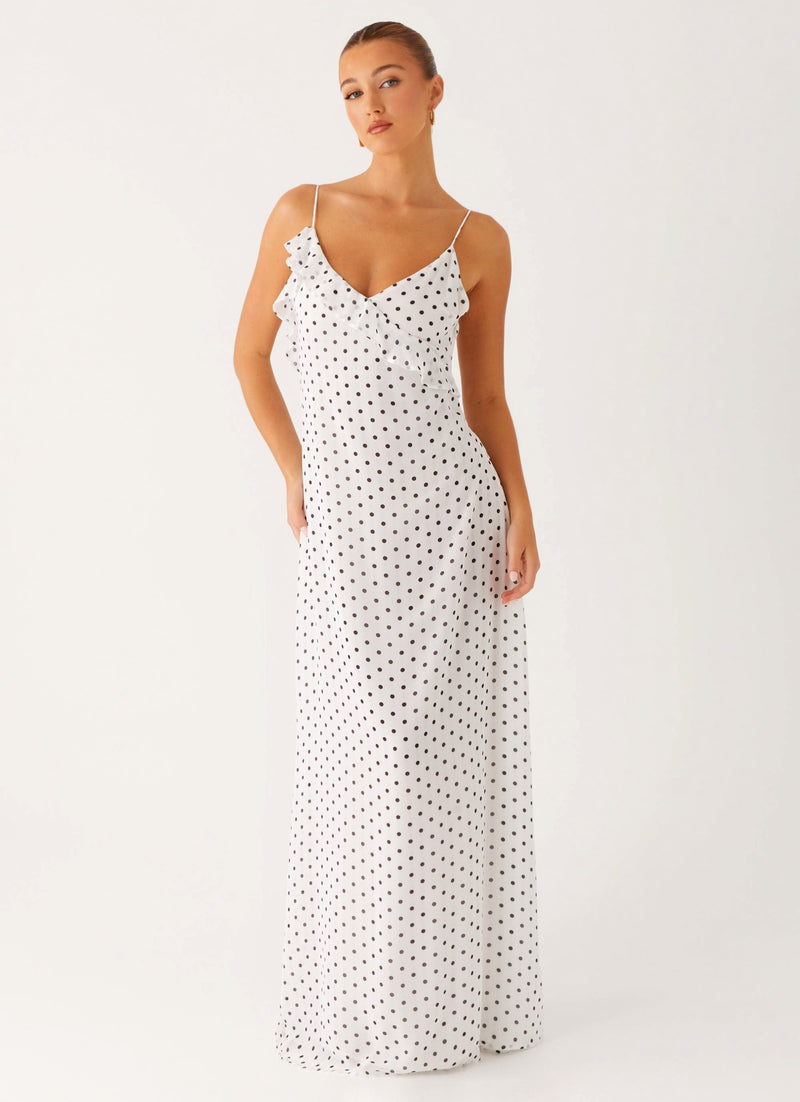 Harri Maxi Dress - White Polka Dot