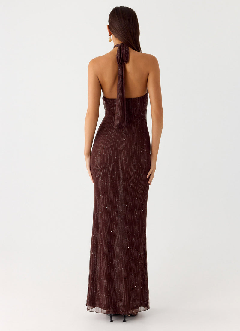 Haylan Sparkle Mesh Maxi Dress - Chocolate
