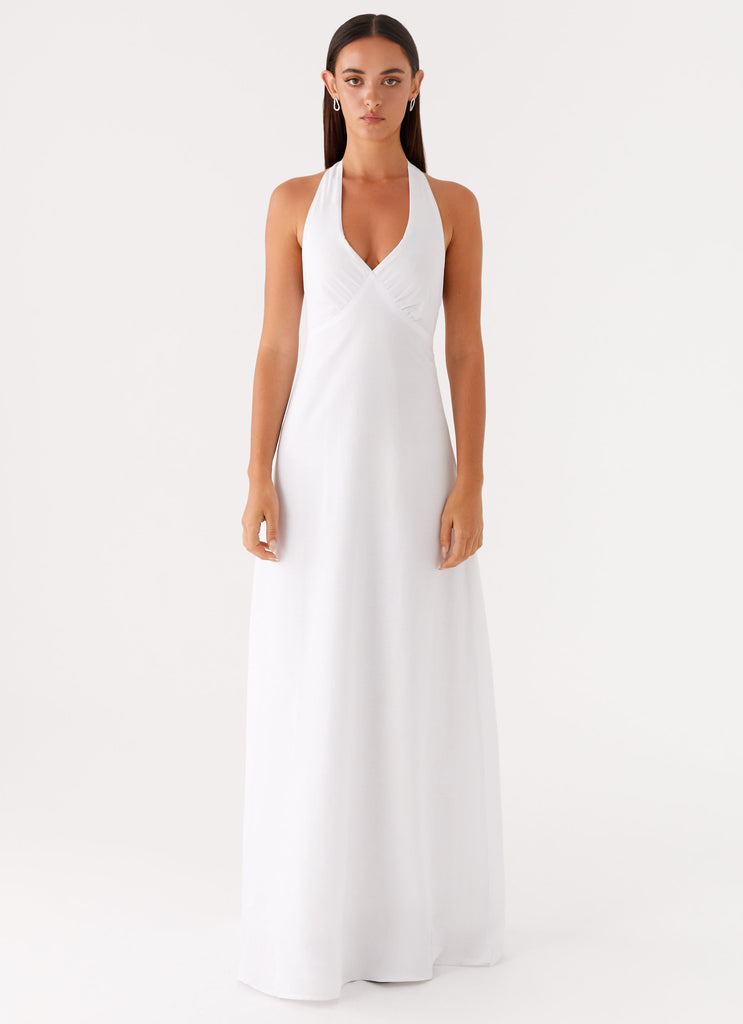 Heavy Hearted Linen Maxi Dress White 1 Peppermayo