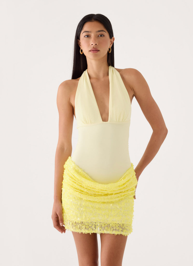 Indira Halter Mini Dress - Yellow