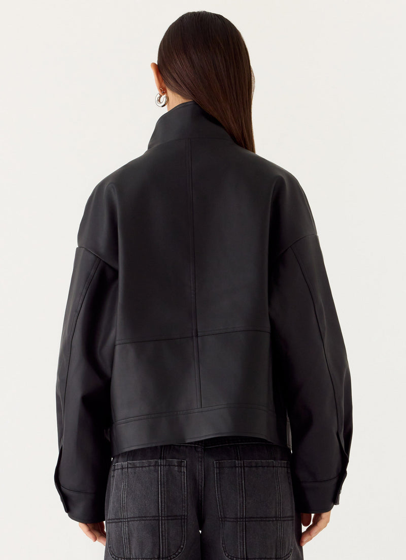 James PU Bomber Jacket - Black