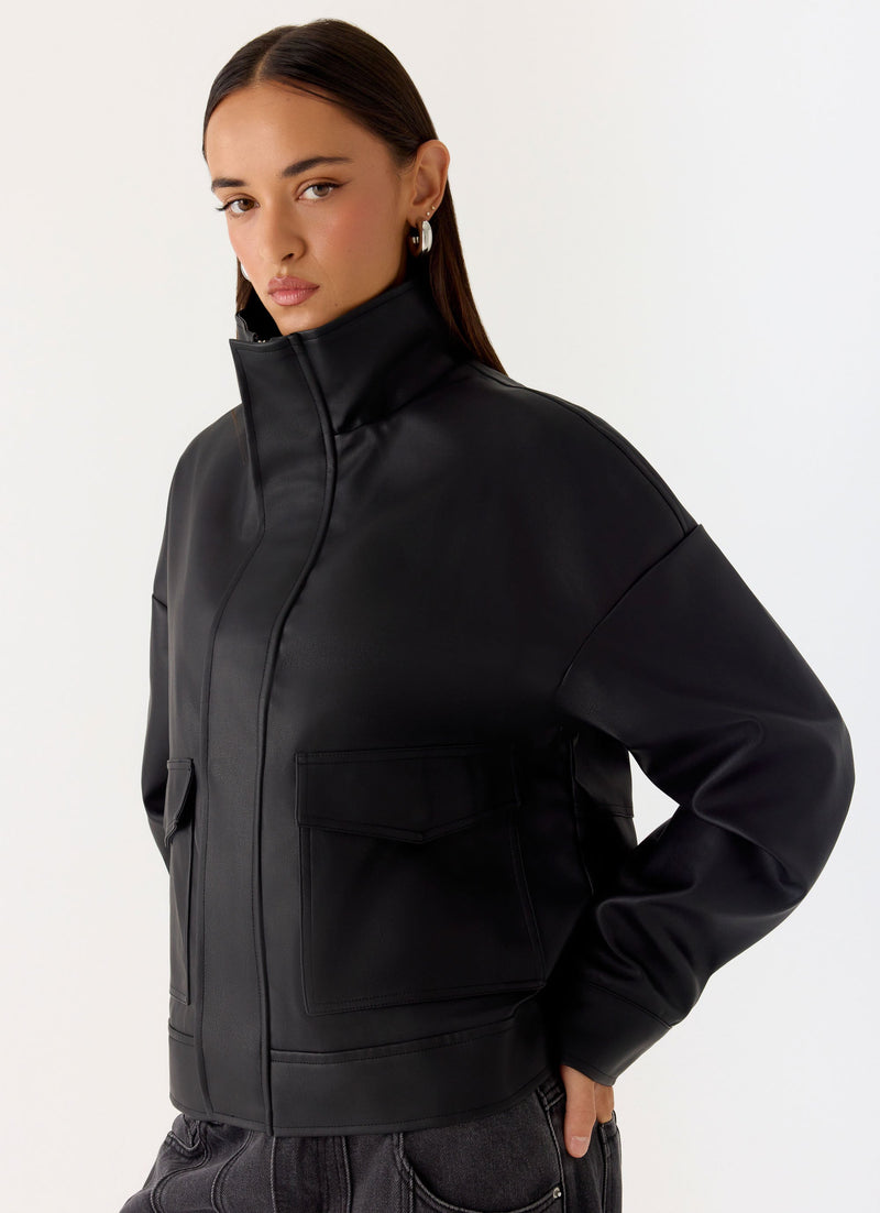James PU Bomber Jacket - Black