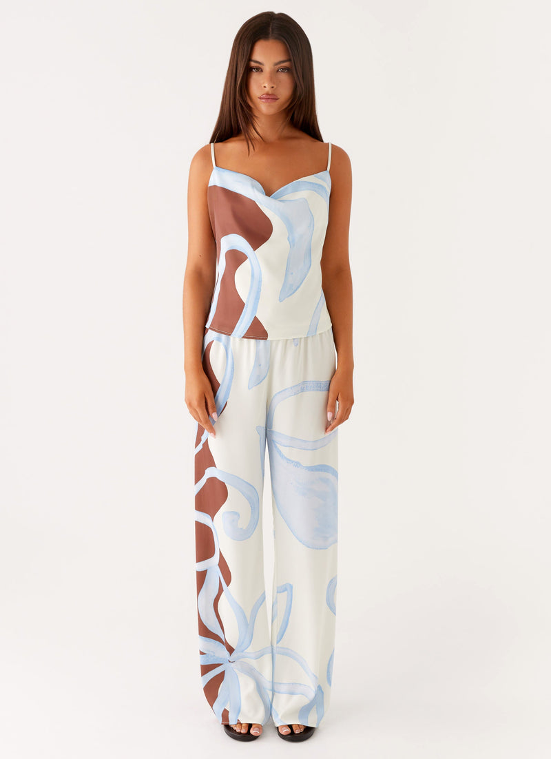 Kaia Cowl Neck Top - Bloom Wave Print