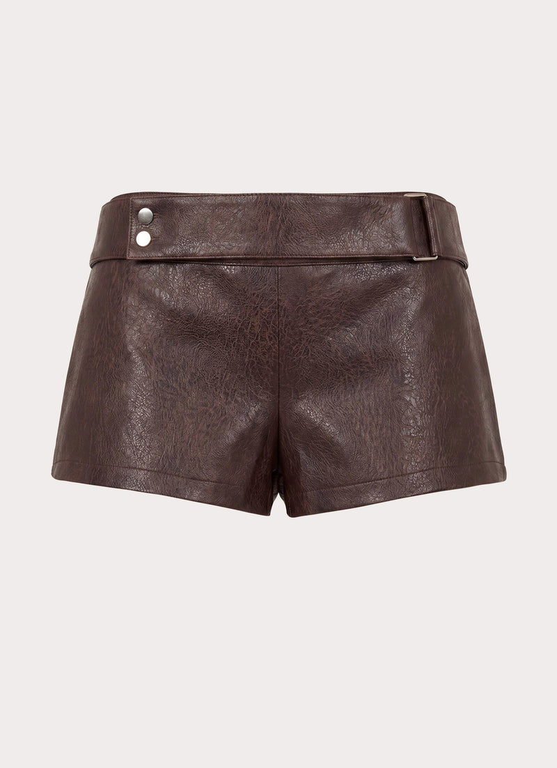 Kally PU Low Rise Shorts - Washed Brown