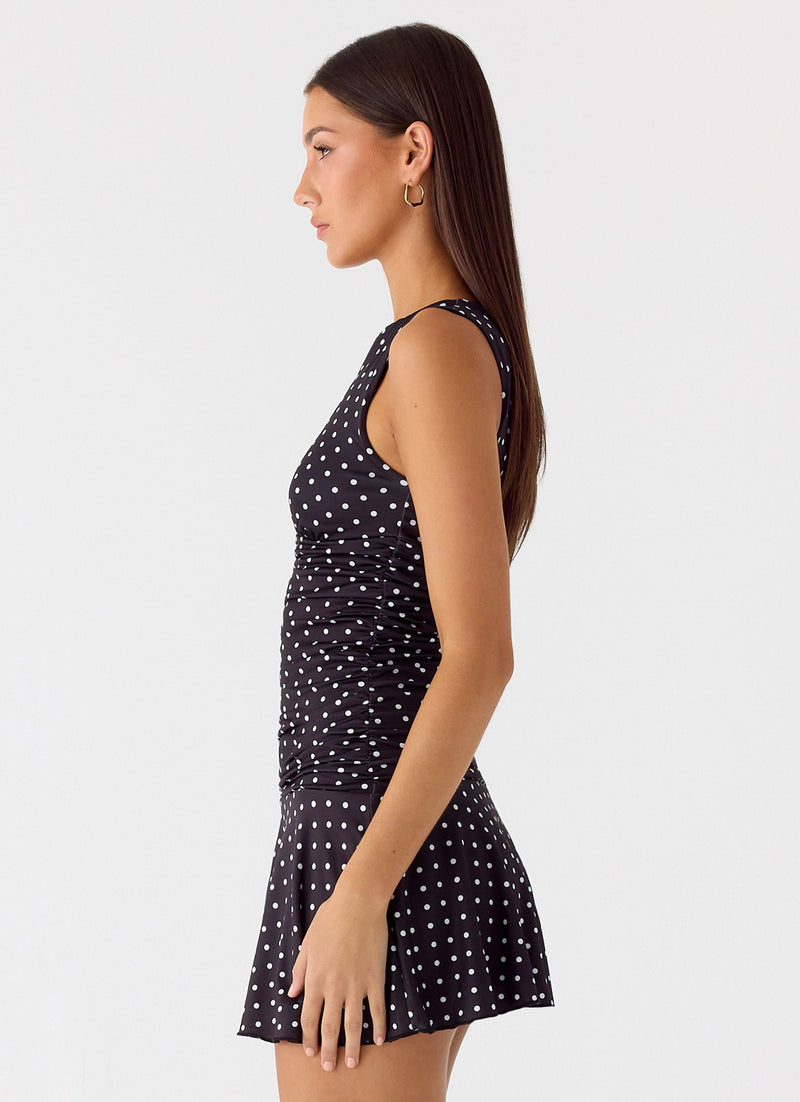 Kelda Mini Dress - Black Polkadot
