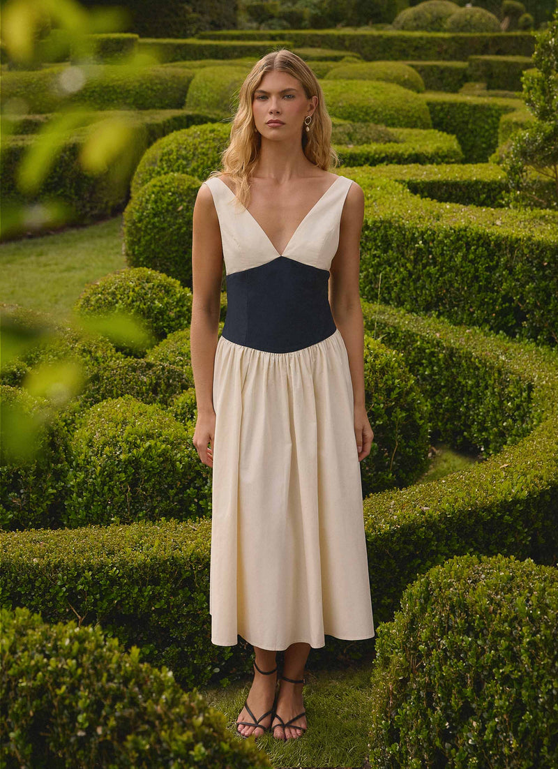 Kendall Midi Dress - Ivory/Black