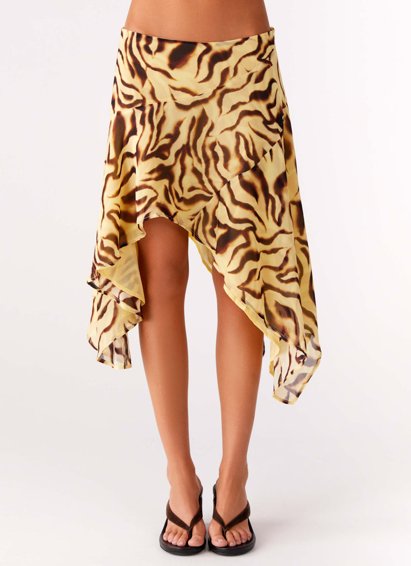 Kia Low Rise Asymmetrical Midi Skirt - Laguna Print