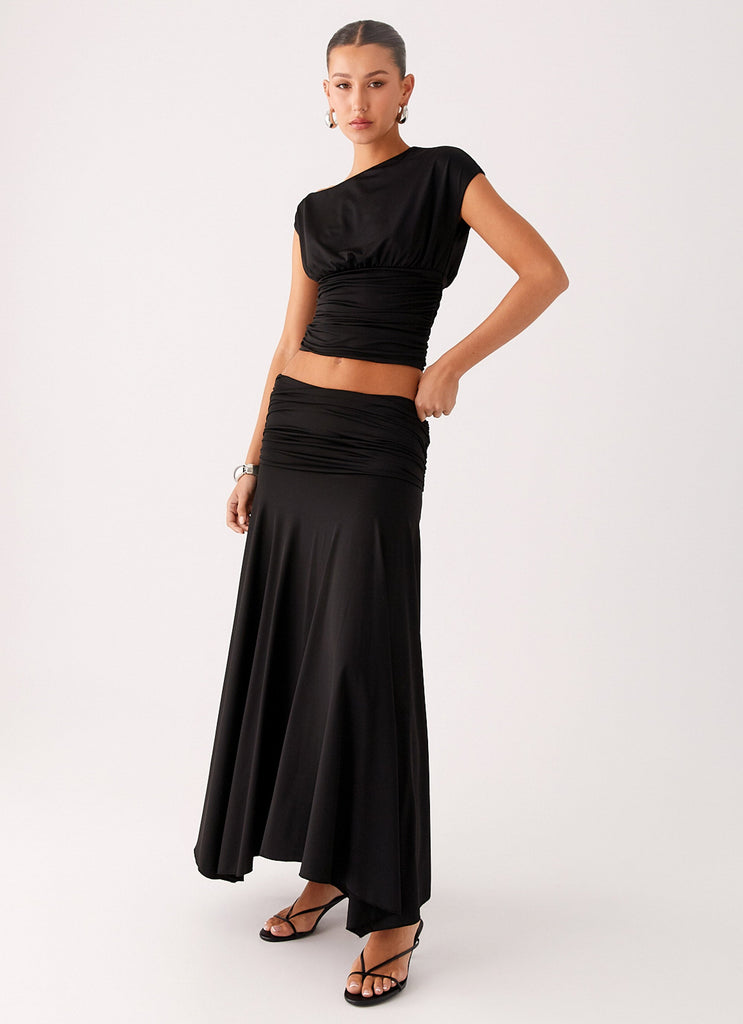 Liana Ruched Maxi Skirt - Black