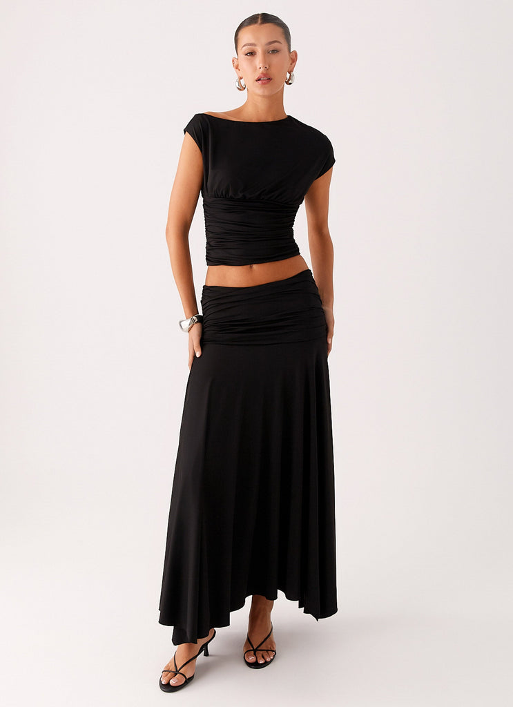 Liana Ruched Maxi Skirt - Black
