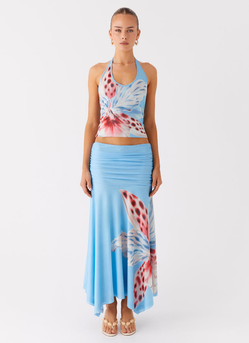 Liana Ruched Maxi Skirt - Deep Sea Bloom