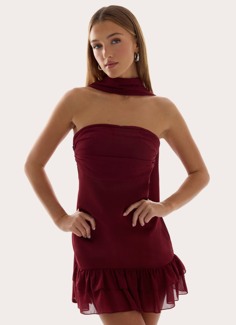 Manon Scarf Mini Dress - Deep Red