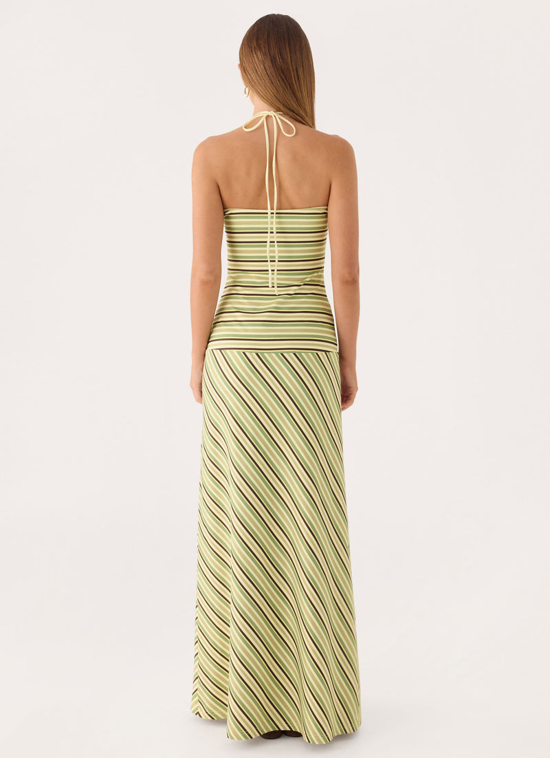 Marinah Halter Maxi Dress - Golden Kiwi Stripe