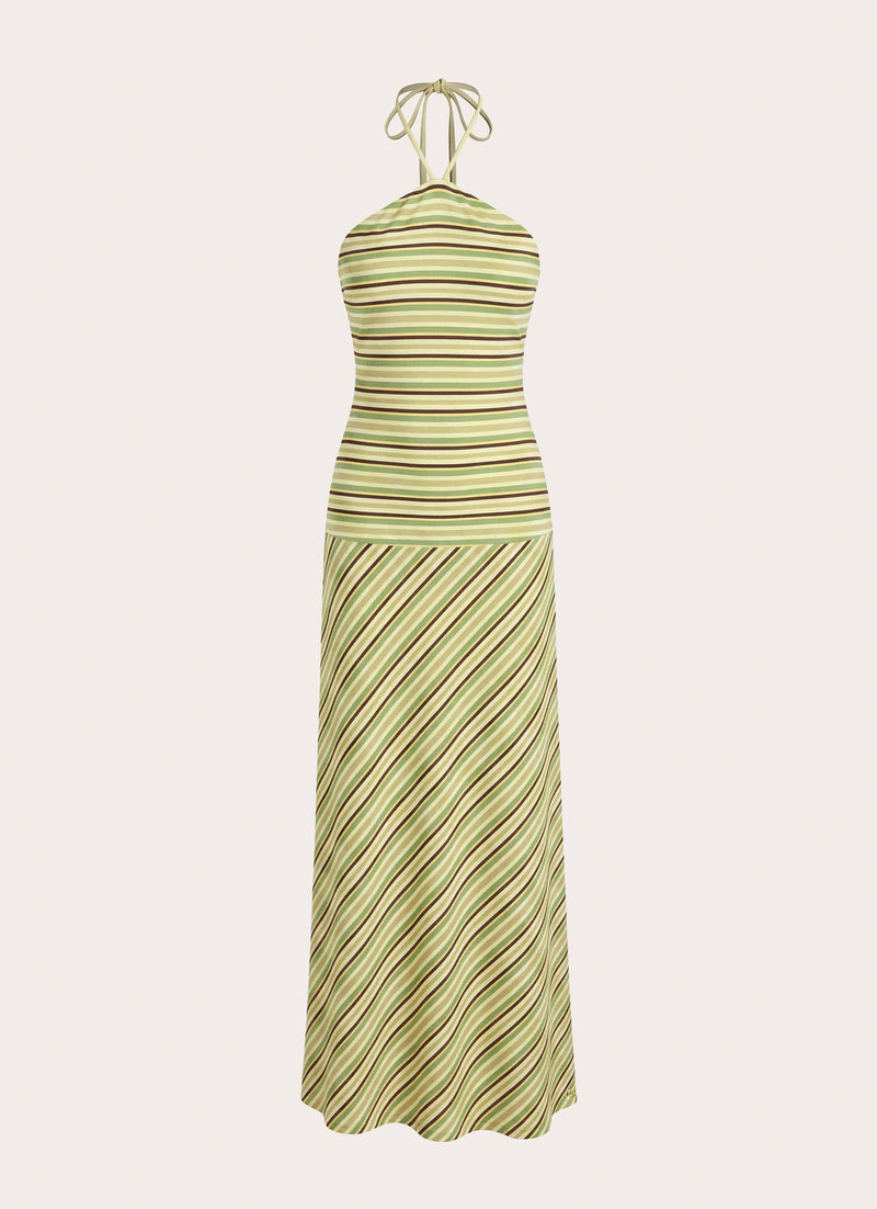 Marinah Halter Maxi Dress - Golden Kiwi Stripe