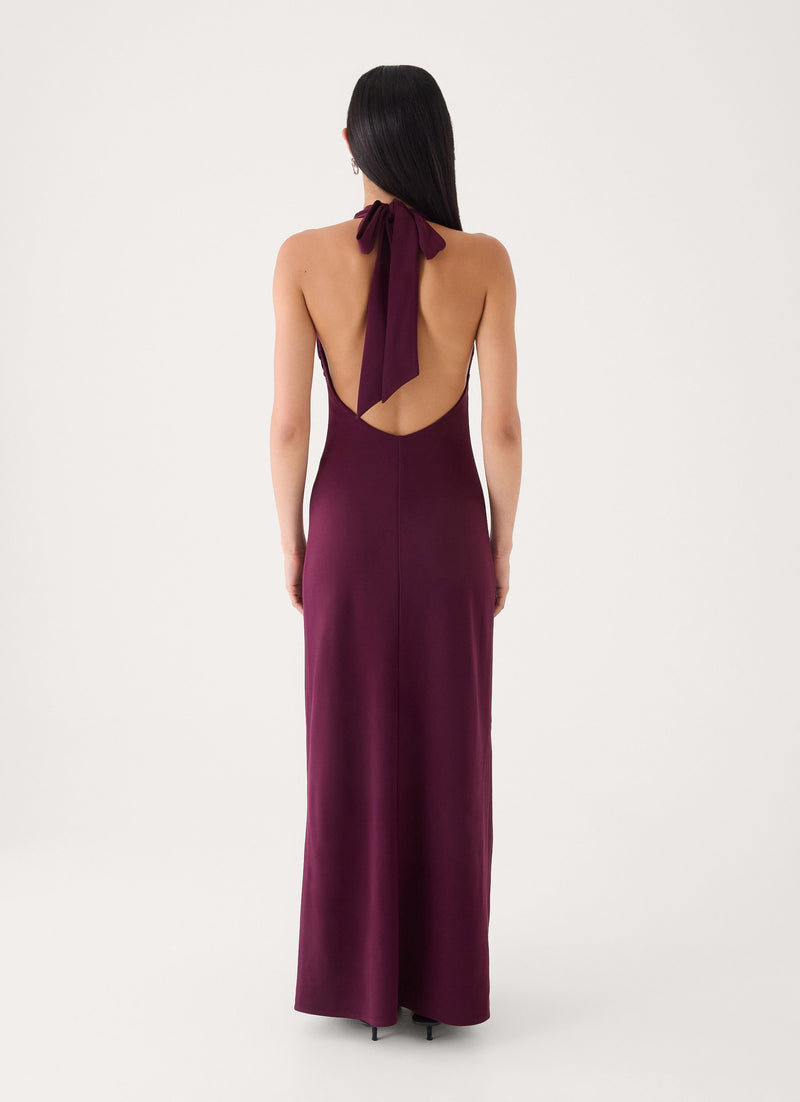 Midnight Kiss Jersey Halter Dress - Eggplant