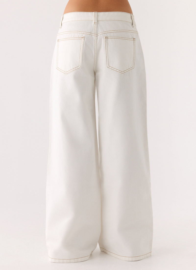 Neo Low Rise Wide Leg Denim Jeans - Ivory