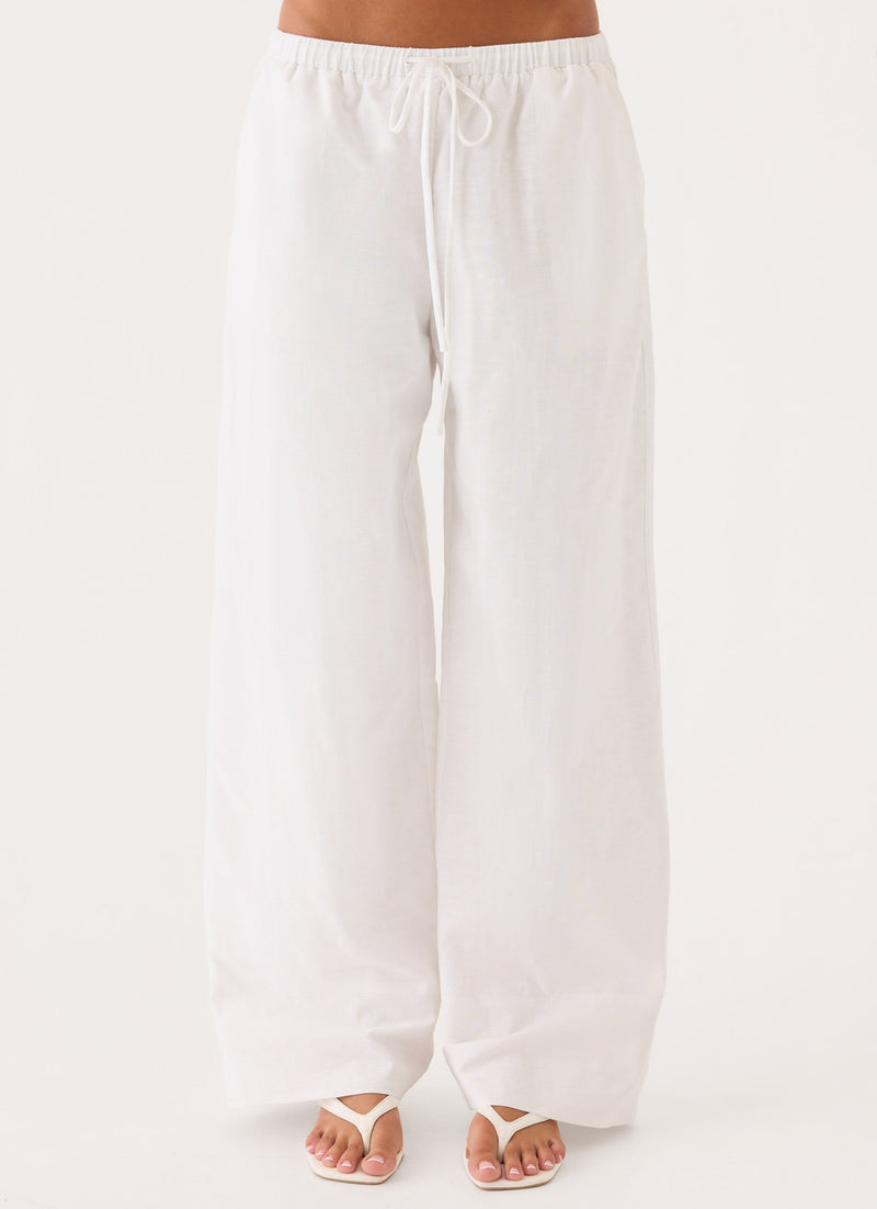 Norene Linen Wide Leg Pant - White