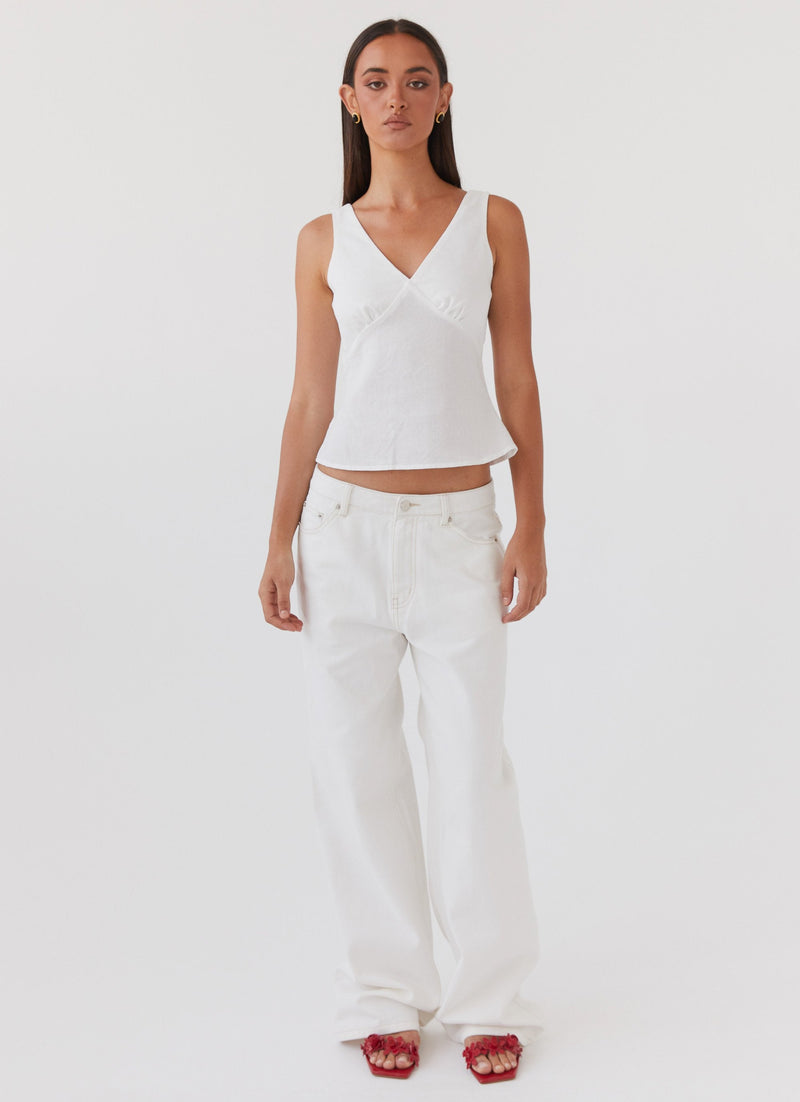 Womens Keanna Low Rise Denim Jeans in the colour Ivory in front of a light grey background