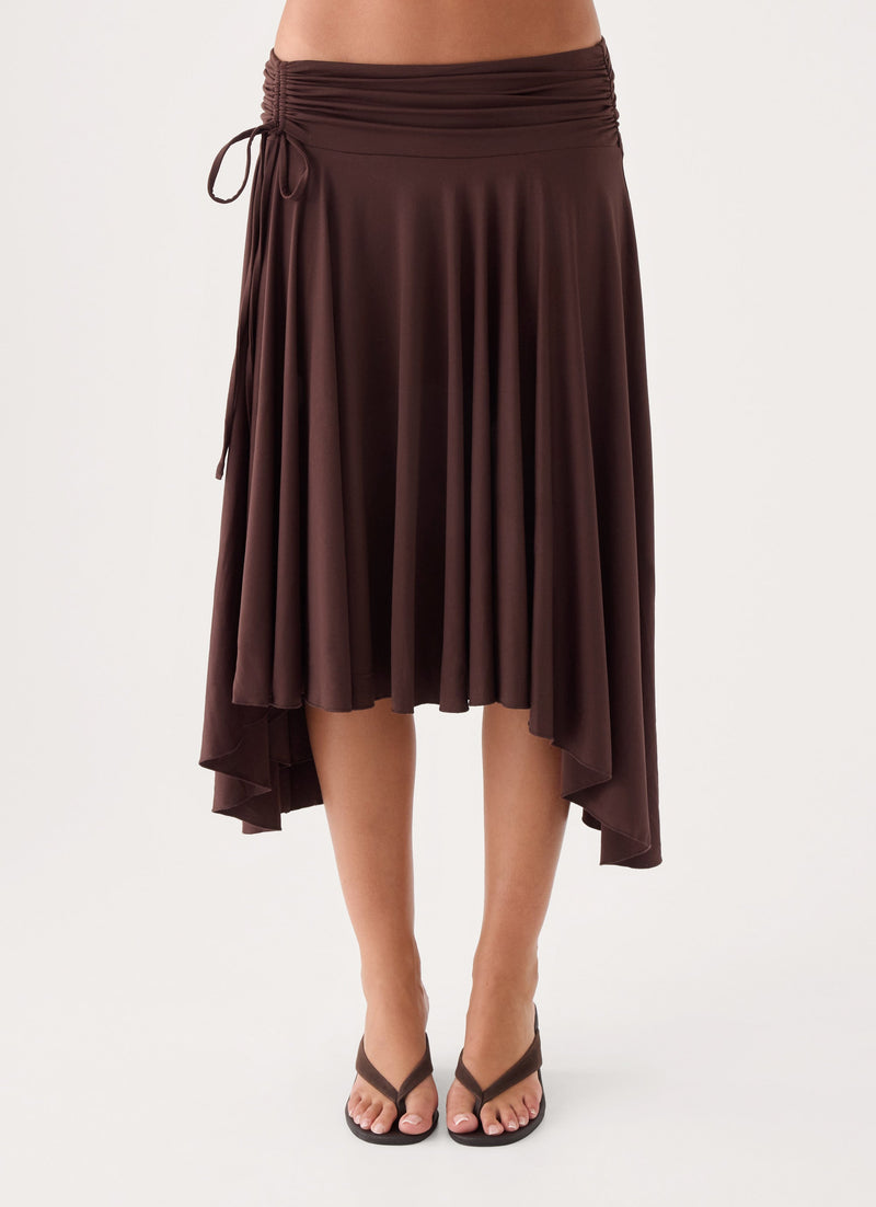 Perrie Asymmetrical Midi Skirt - Chocolate