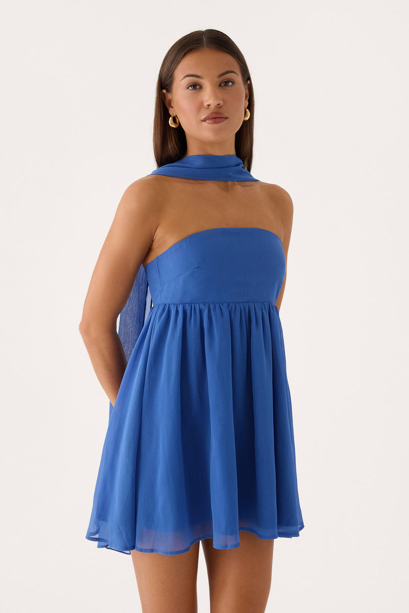 Romara Scarf Mini Dress - Cobalt Blue