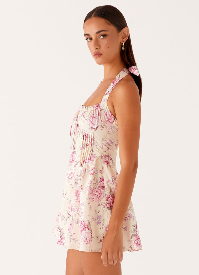 Rosalie Halter Mini Dress - Vintage Pink Floral