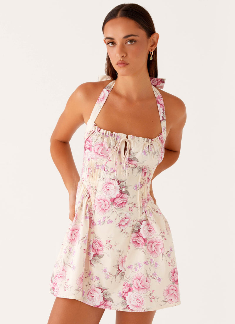 Rosalie Halter Mini Dress - Vintage Pink Floral