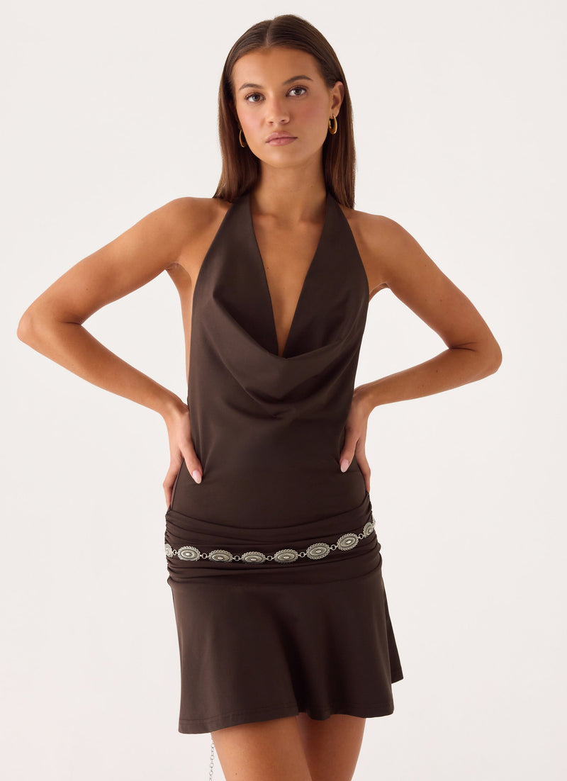 Rude Love Belt Mini Dress - Chocolate