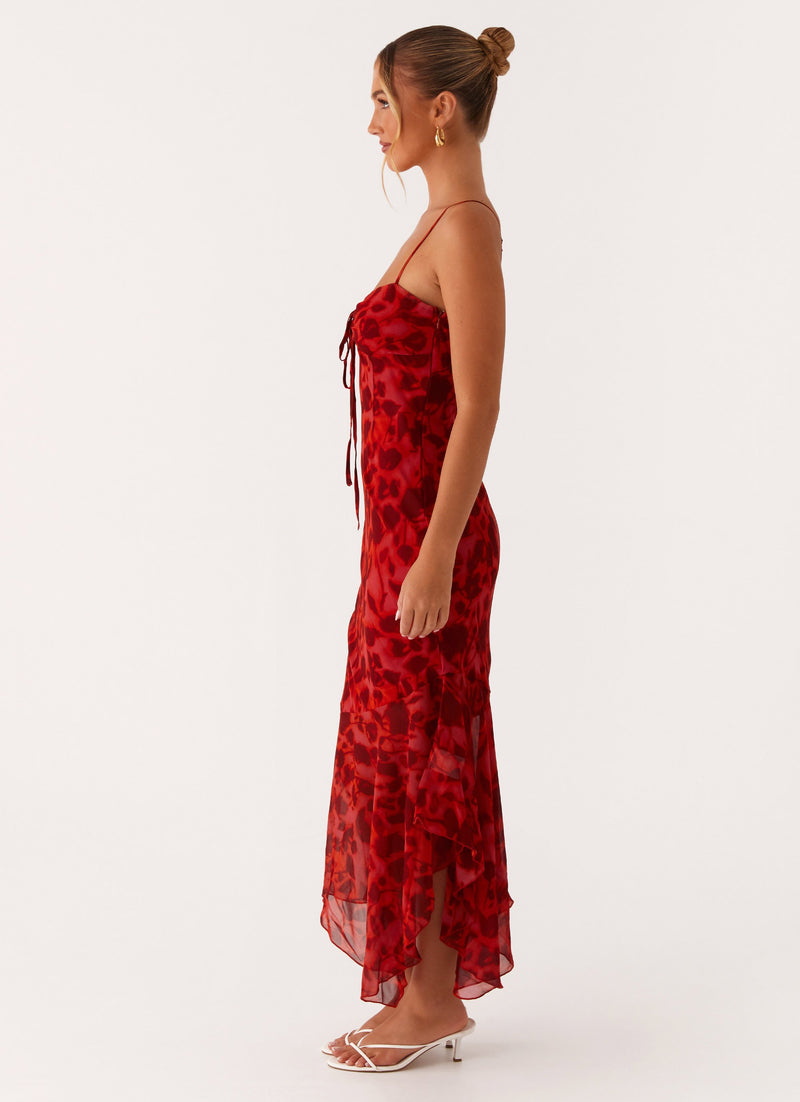Sally Midi Dress - Deep Red Floral