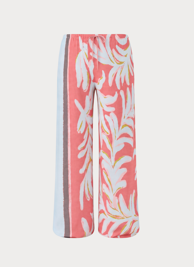 Santina Linen Pant - Coral Palm Print