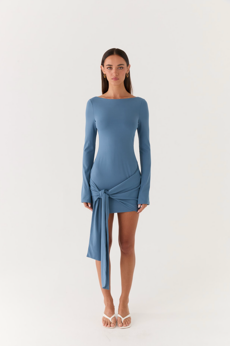 Holiday Scene Mini Dress - Coastal Blue
