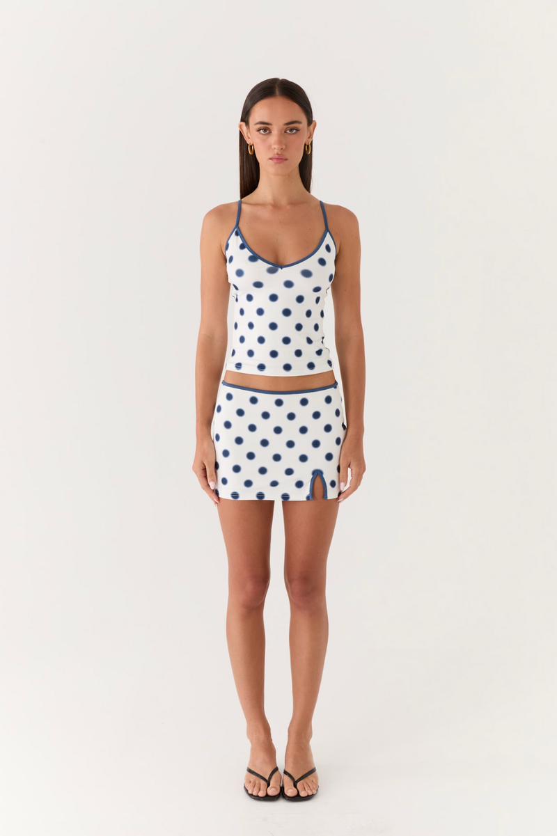 Elliot Top - Porcelain Blue Polka Dot